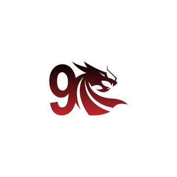 Number 9 logo icon with dragon design vector