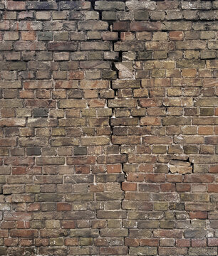 fragment of old brick wall of zania with crack, texture, pattern or wallpaper