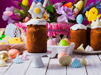 Close-up small Easter breads with cute decoration on top