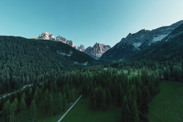 panoramic view of the Sesto Dolomites ..Drone photography.