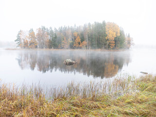 River landscape in autumn. Farnebofjarden national park in north of Sweden.