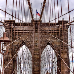 Architecture of Brooklyn bridge over east river in Brooklyn New York city NYC USA.