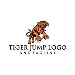 Artistic vector silhouette tiger in jump. Creative idea wild animal icon.