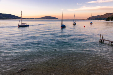 Attersee - lake in Upper Austria during summer evening