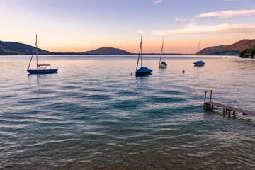 Attersee - lake in Upper Austria during summer evening