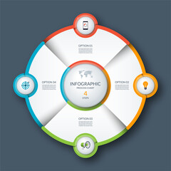 Infographic circle, process chart, cycle diagram. 4 steps. Vector template for business presentation, report, brochure.