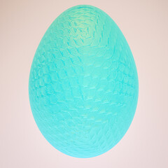 three-dimensional blue egg with textured shell on a white background. 3d render illustration