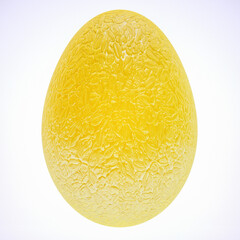 three-dimensional yellow egg with textured shell on a white background. 3d render illustration