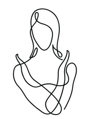 One line drawing of woman keeps two arms crossed.
One continuous line drawing of stop or ban gesture concept.