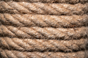 Brown rope coiled in layers as abstract background
