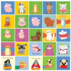 Set of cards with cats and dogs