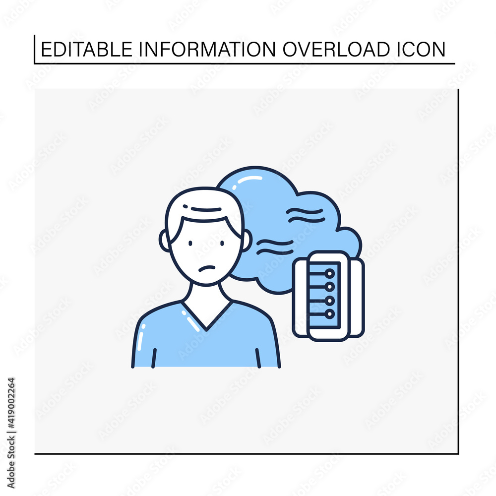 Poster data smog line icon. information overload. overwhelmed individuals brain and system. unsatisfied sit