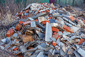 Pile of old slate and bricks