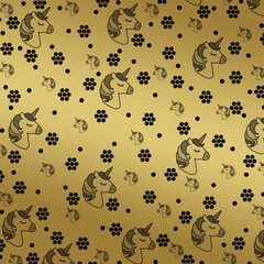 Modern pattern with ponies. Suitable as a texture for fabric illustration. Gold background. 