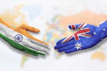 Australia and India - Flag handshake symbolizing partnership and cooperation