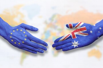 Australia and European Union - Flag handshake symbolizing partnership and cooperation