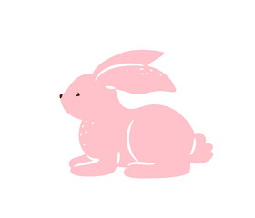 Bunny vector illustration. Pink textured rabbit isolated on white background. Cute print design characters in flat cartoon scandinavian style