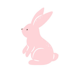 Bunny vector illustration. Pink textured rabbit isolated on white background. Cute print design characters in flat cartoon scandinavian style