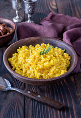 Portion of saffron risotto