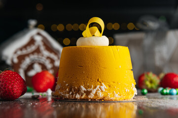 a gourmet dessert of mango mousse cake