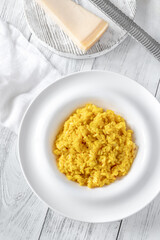 Portion of saffron risotto