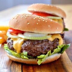 hamburger on a cutting board