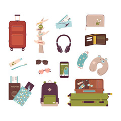  Set of tourist items for vacation