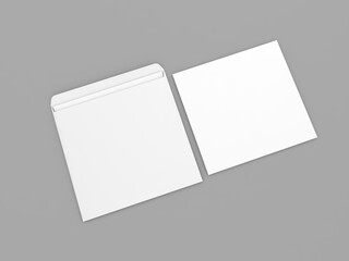 Fototapeta premium Blank envelope and postcard mockup on gray background. 3d render illustration.