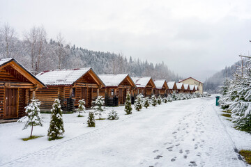 Wooden houses in the mountains, Carpathian mountains, Ukraine