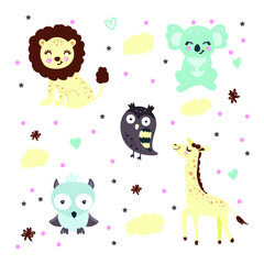 Set with cute animals children's illustration