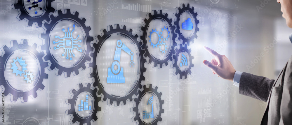 Aufkleber robotic process automation concept on virtual screen