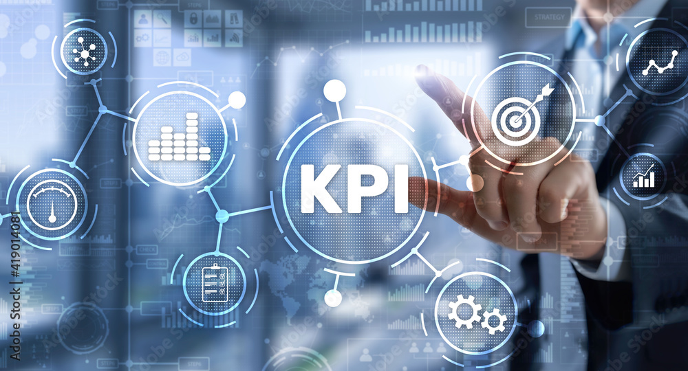 Poster kpi key performance indicator business internet technology concept on virtual screen