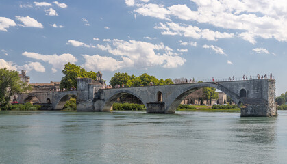 Naklejka premium Pont Saint Benezet, Pont d Avignon over the rhone river in the Provence in France, Europe