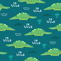 Seamless pattern with cute crocodiles