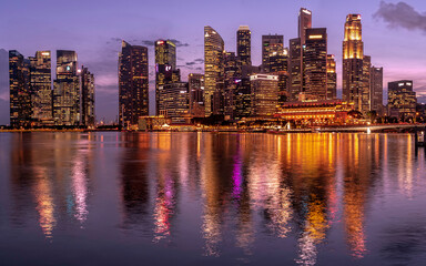 Fototapeta na wymiar View at Singapore City Skyline, which is the iconic landmarks of Singapore