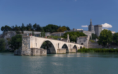 Pont Saint Benezet, Pont d Avignon over the rhone river in the Provence in France, Europe