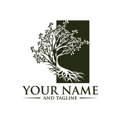 Oak tree logo illustration. Vector silhouette of a tree.