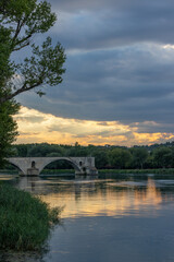 Fototapeta na wymiar Pont Saint Benezet, Pont d Avignon over the rhone river in the Provence in France, Europe
