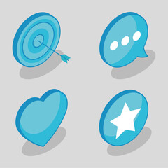 isometric social media four icons