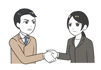 握手をする　ビジネス　不服の男女
