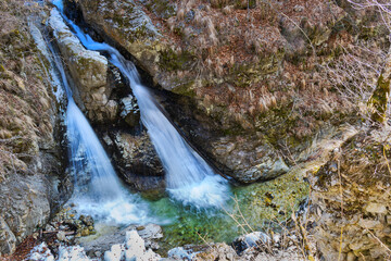 Demons mill waterfall on Cerna river, near Horezu town, Valcea, Romania