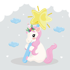 cute baby unicorn with wand