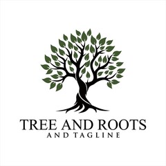 Abstract vibrant tree logo design, root vector - Tree of life logo design inspiration isolated on white background.