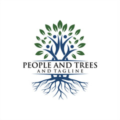 Human Tree Creative Concept Logo Design Template, People Tree Vector Logo.
