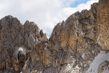 Fototapeta na wymiar Rugged summit of Corno Grande in Gran Sasso National Park, climbing concept, Abruzzo, Italy