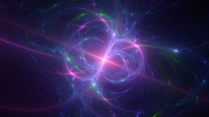 Abstract background, smooth multicolored lines on a black background.