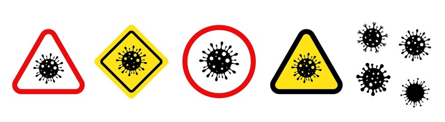 Coronavirus alert icons colection. Virus warning sign set. Four variations of coronavirus icon.