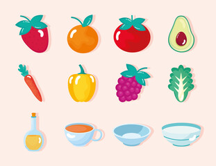 twelve healthy food set icons