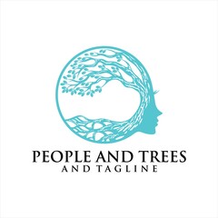 Illustration of a woman's face in conjunction with a tree., blooming tree with female face, vector.