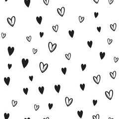 Hand drawn doodle hearts seamless pattern. Valentine's day heart illustrations texture background.